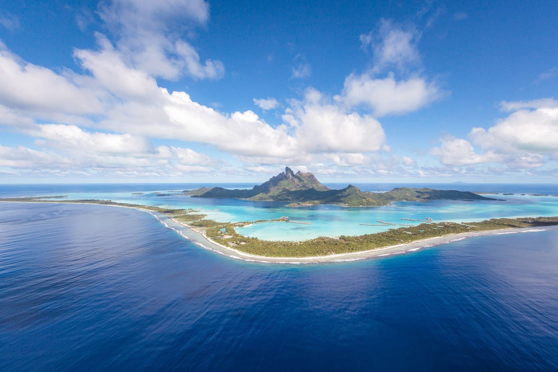 Bora Bora lagoon coastal road at golden hour
